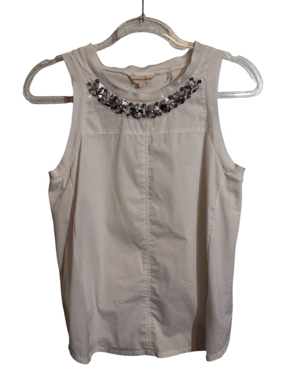 Rebecca Taylor Size 4 White Jeweled Tank Top Sleeveless Blouse Preppy